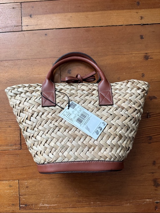 Mango Handbags - Mango Straw Tote/ Crossbody with Brown Trim